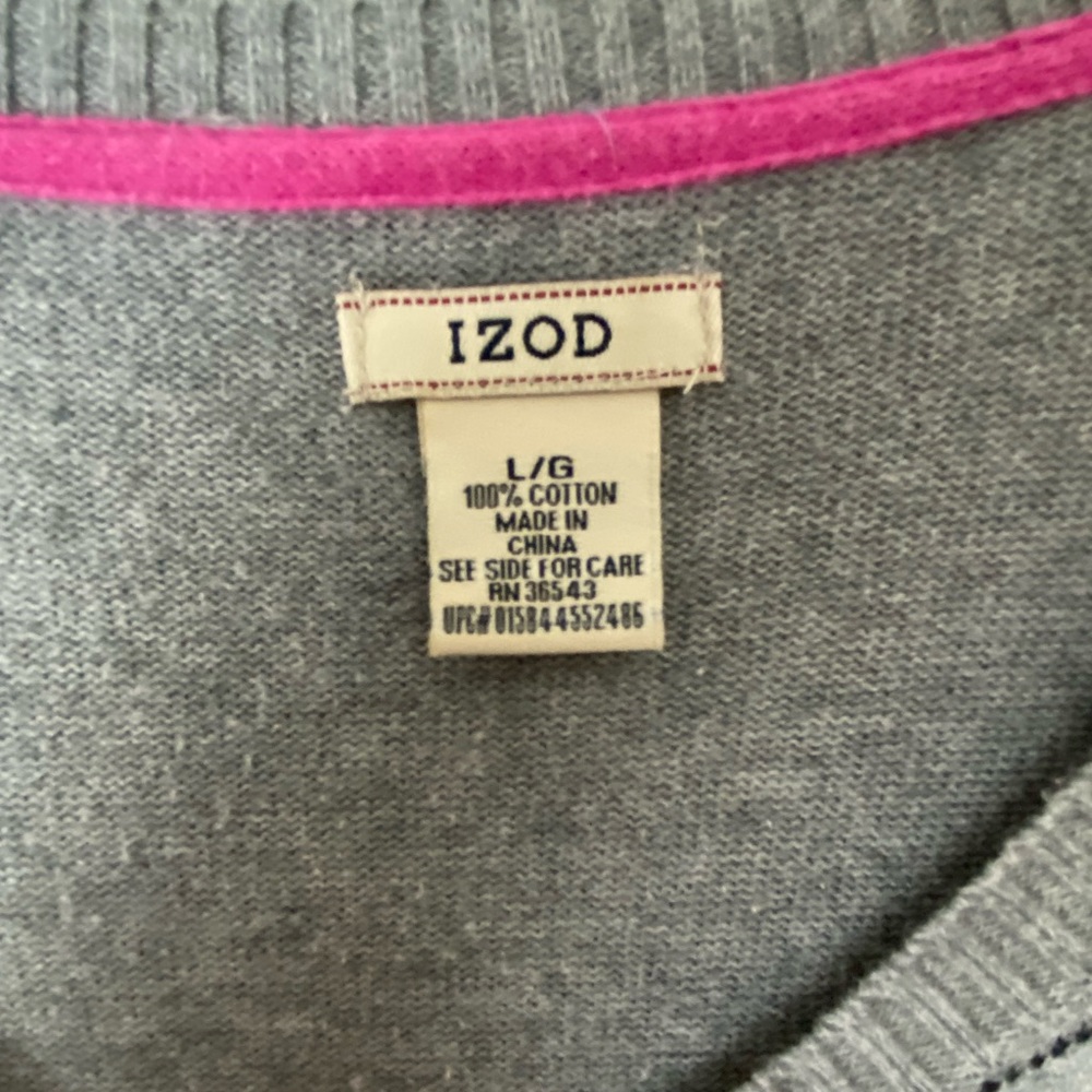 Izod Womens Gray & Pink V-Neck Argyle Golf Sweater SzL (sku153) - Picture 2 of 13
